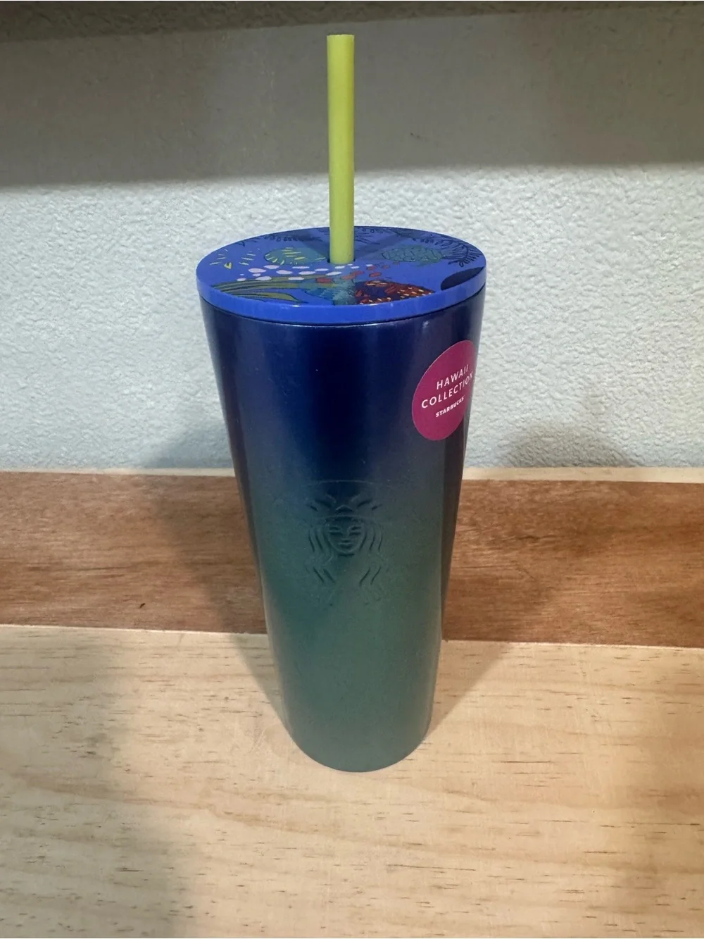 STARBUCKS Hawaii Collection Stainless Steel Blue Ombre Tropical Cold Cup 24oz